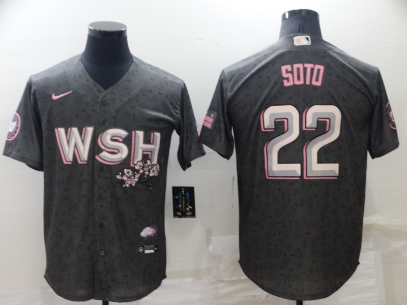 Men's Washington Nationals #22 Juan Soto 2022 Grey City Connect Cherry Blossom Cool Base Stitched Jersey