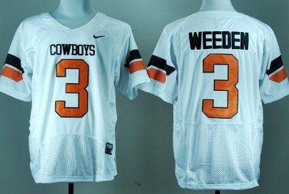 Oklahoma State Cowboys #3 Brandon Weeden White Pro Combat Jersey 