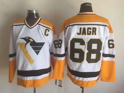 Men's Pittsburgh Penguins #68 Jaromir Jagr White CCM Vintage Throwback Jersey