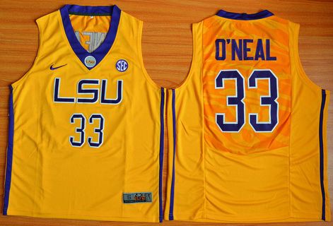 Men's LSU Tigers #33 Shaquille O'Neal Gold College Basketball Nike Jersey