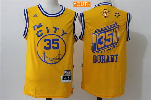 Youth Golden State Warriors #35 Kevin Durant Yellow The City Revolution 30 Swingman 2017 The NBA Finals Patch Jersey