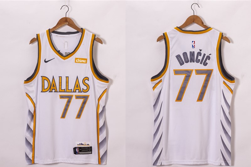 Men's Dallas Mavericks #77 Luka Doncic White 2021 Nike City Edition Swingman Jersey With NEW Sponsor Logo