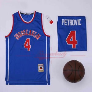Men's Jugoslavija #4 Drazen Petrovic Blue Basketball Jersey