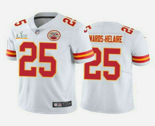 Men's Kansas City Chiefs #25 Clyde Edwards-Helaire White 2021 Super Bowl LV Vapor Untouchable Stitched Nike Limited NFL Jersey