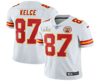 Men's Kansas City Chiefs #87 Travis Kelce White 2021 Super Bowl LV Vapor Untouchable Stitched Nike Limited NFL Jersey