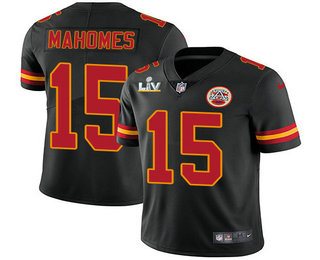 Men's Kansas City Chiefs #15 Patrick Mahomes Black 2021 Super Bowl LV Vapor Untouchable Stitched Nike Limited NFL Jersey