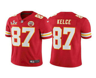 Men's Kansas City Chiefs #87 Travis Kelce Red 2021 Super Bowl LV Vapor Untouchable Stitched Nike Limited NFL Jersey