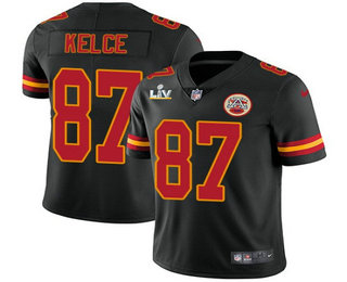 Men's Kansas City Chiefs #87 Travis Kelce Black 2021 Super Bowl LV Vapor Untouchable Stitched Nike Limited NFL Jersey