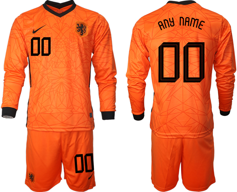 Men 2021 European Cup Netherlands home long sleeve custom soccer jerseys