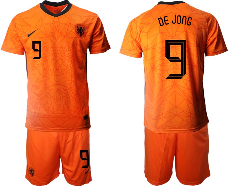 Men 2020-2021 European Cup Netherlands home orange 9 Nike Soccer Jersey
