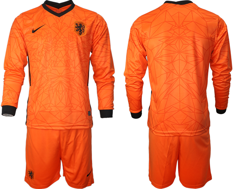 Men 2021 European Cup Netherlands orange Long sleeve goalkeeper Soccer Jersey
