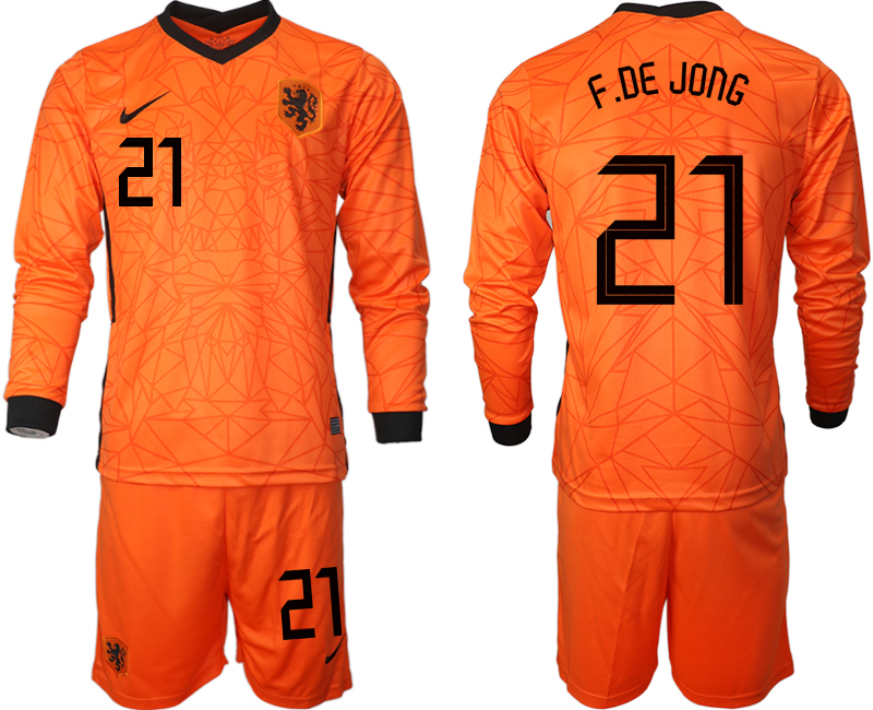 Men 2021 European Cup Netherlands home long sleeve 21 soccer jerseys