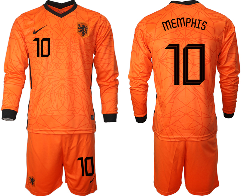 Men 2021 European Cup Netherlands home long sleeve 10 soccer jerseys