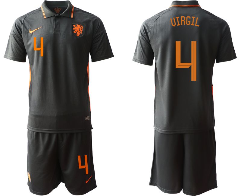 Men 2020-2021 European Cup Netherlands away black 4 Nike Soccer Jersey