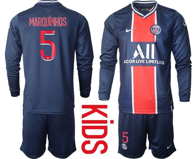 Youth 2020-2021 club Paris St German home long sleeve 5 blue Soccer Jerseys