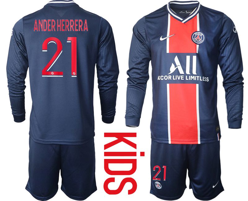 Youth 2020-2021 club Paris St German home long sleeve 21 blue Soccer Jerseys