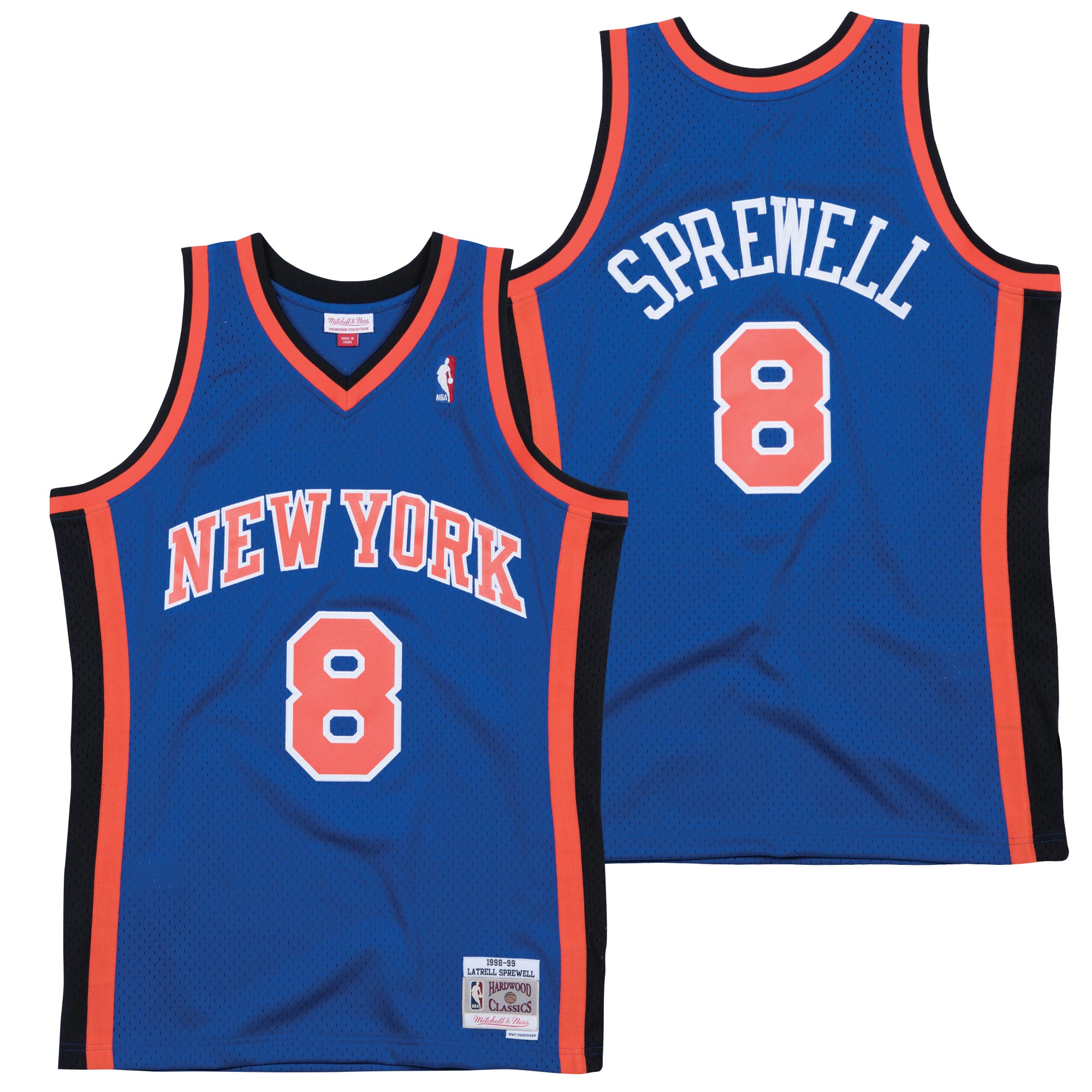 Men's New Yok Knicks #8 Latrell Sprewell 1998/99 Royal Throwback Stitched Jersey