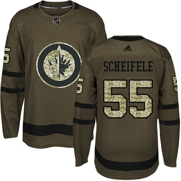 Men's Adidas Winnipeg Jets #55 Mark Scheifele Green Salute to Service Stitched NHL Jersey