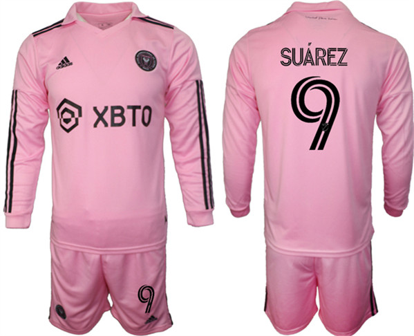 Men's Inter Miami CF #9 Luis Suárez 2023-24 Pink Home Soccer Jersey Suit