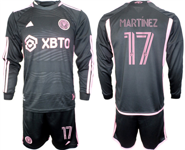 Men's Inter Miami CF #17 Martínez 2023-24 Black Away Soccer Jersey Suit