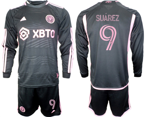 Men's Inter Miami CF #9 Luis Suárez 2023-24 Black Away Soccer Jersey Suit