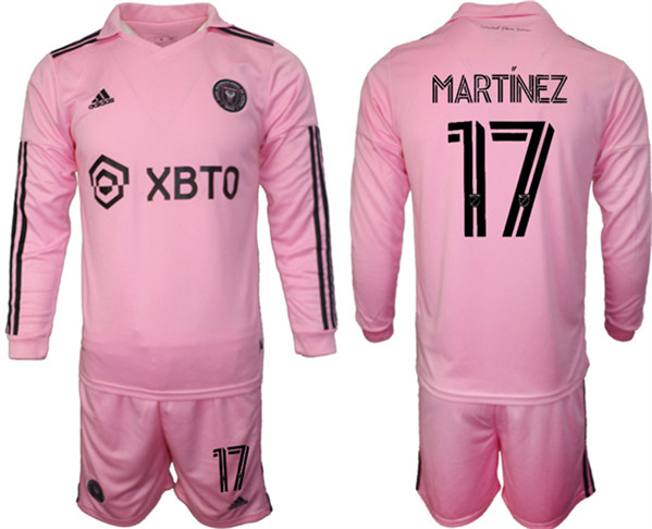 Men's Inter Miami CF #17 Martínez 2023-24 Pink Home Soccer Jersey Suit