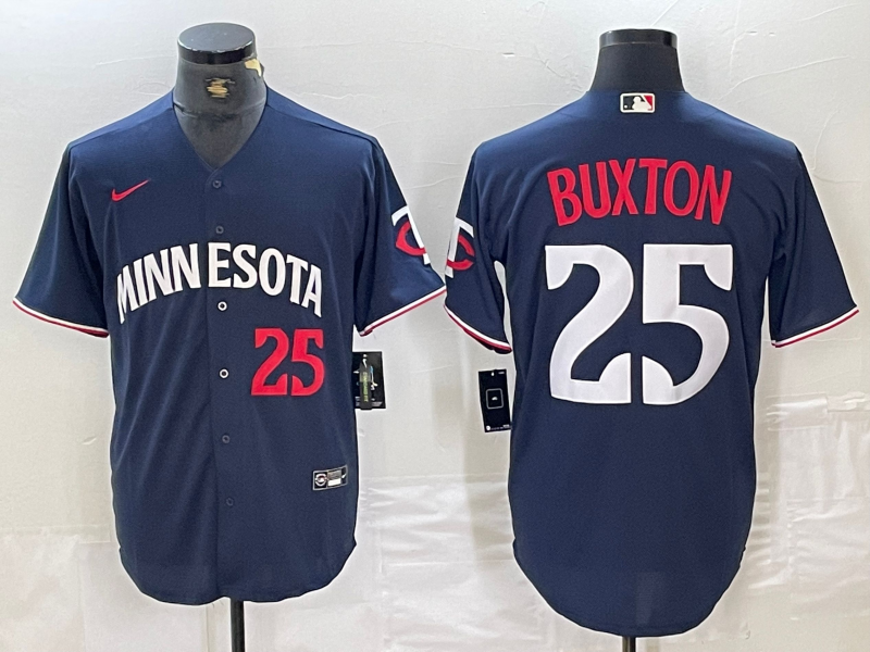 Men's Minnesota Twins #25 Byron Buxton Number 2023 Navy Blue Cool Base Stitched Jersey