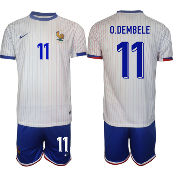 Men's France #11 Ousmane Dembele White 2024-25 Away Soccer Jersey Suit