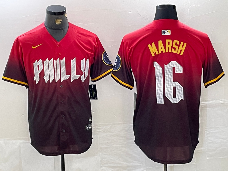 Men's Philadelphia Phillies #16 Brandon Marsh Red 2024 City Cool Base Jersey