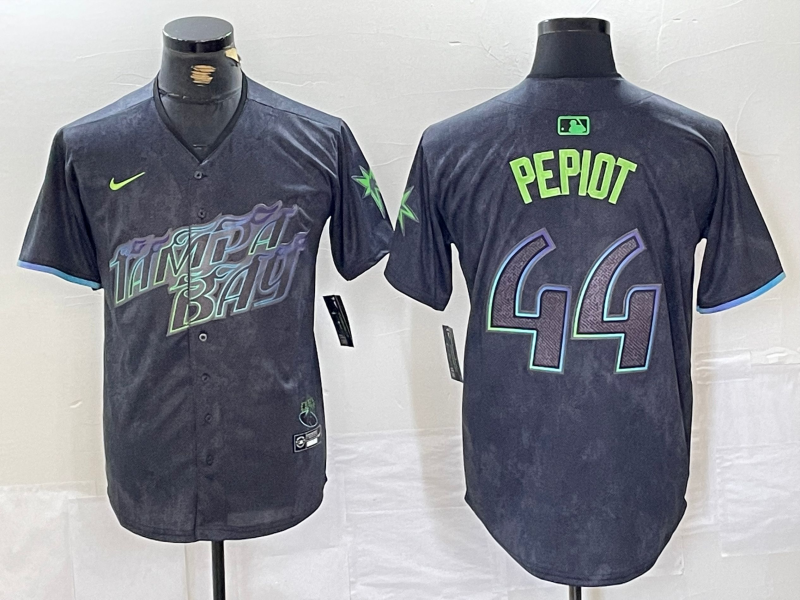 Men's Tampa Bay Rays #44 Ryan Pepiot Charcoal 2024 City Connect Limited Cool Base Jersey