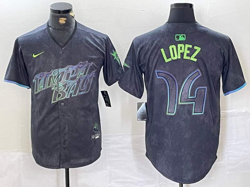 Men's Tampa Bay Rays #14 Jacob Lopez Charcoal 2024 City Connect Limited Cool Base Jersey