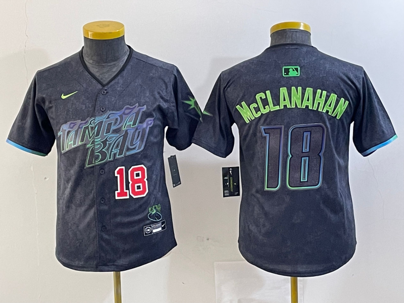 Youth Tampa Bay Rays #18 Shane McClanahan Charcoal 2024 City Connect Player Number Limited Cool Base Jerseys