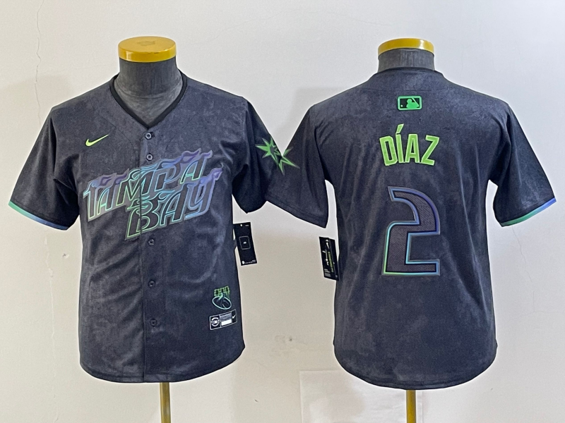 Youth Tampa Bay Rays #2 Yandy Diaz Charcoal 2024 City Connect Limited Cool Base Jersey