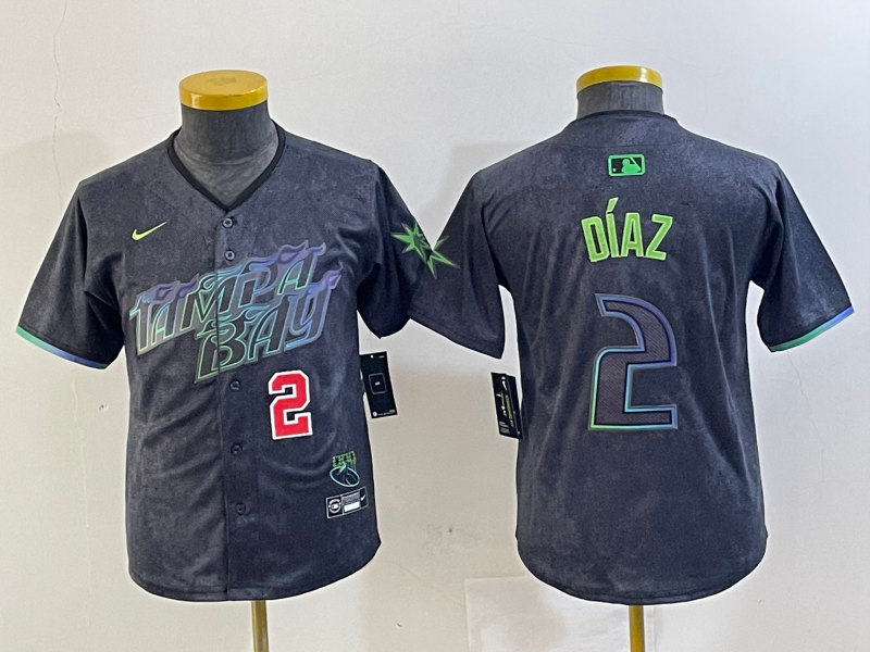 Youth Tampa Bay Rays #2 Yandy Diaz Charcoal 2024 City Connect Player Number Limited Cool Base Jerseys