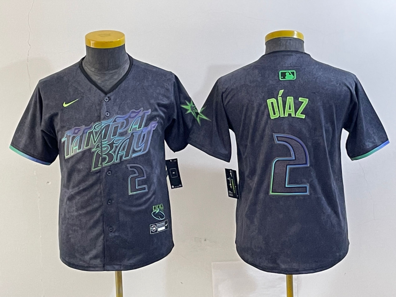 Youth Tampa Bay Rays #2 Yandy Diaz Charcoal 2024 City Connect Player Number Limited Cool Base Jersey