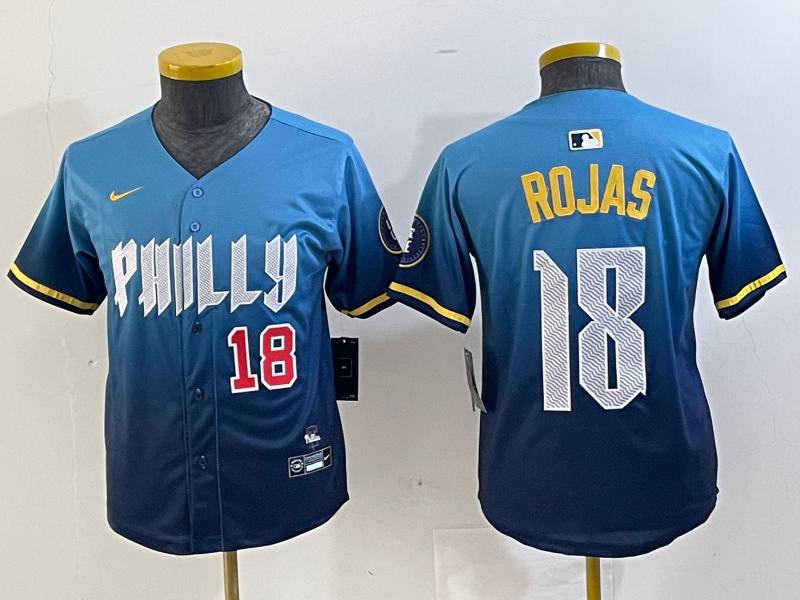 Youth Philadelphia Phillies #18 Johan Rojas Blue 2024 City Connect Limited Stitched Jerseys