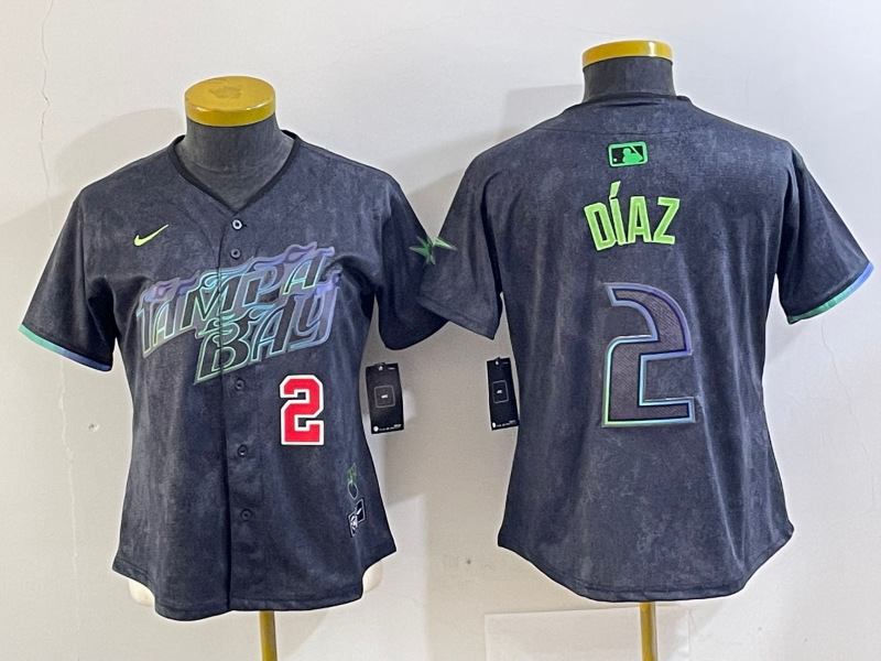 Women's Tampa Bay Rays #2 Yandy Diaz Charcoal 2024 City Connect Player Number Limited Cool Base Jerseys