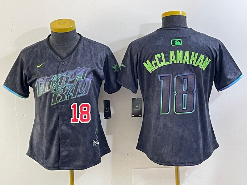 Women's Tampa Bay Rays #18 Shane McClanahan Charcoal 2024 City Connect Player Number Limited Cool Base Jerseys