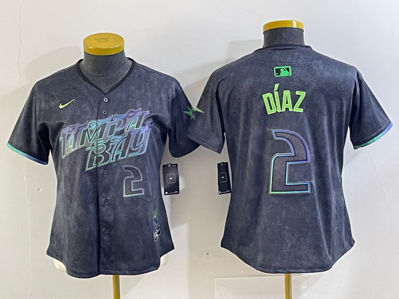 Women's Tampa Bay Rays #2 Yandy Diaz Charcoal 2024 City Connect Player Number Limited Cool Base Jersey
