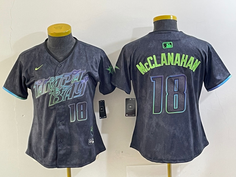 Women's Tampa Bay Rays #18 Shane McClanahan Charcoal 2024 City Connect Player Number Limited Cool Base Jersey