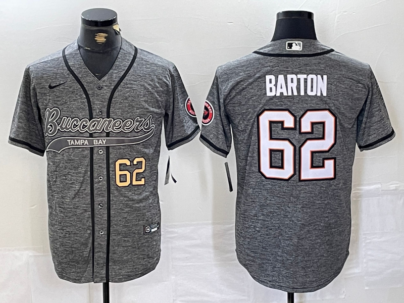 Men's Tampa Bay Buccaneers #62 Graham Barton Grey Gridiron With Patch Cool Base Stitched Baseball Jerseys