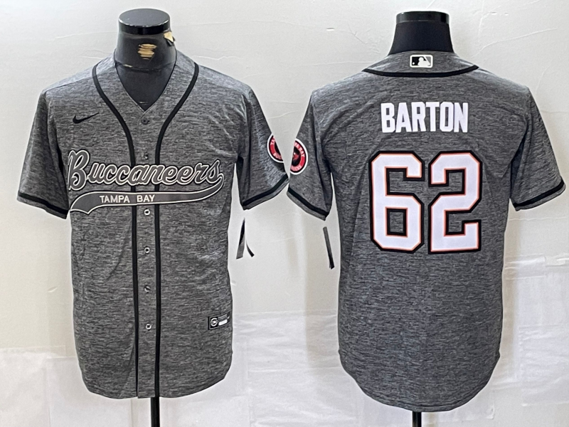 Men's Tampa Bay Buccaneers #62 Graham Barton Grey Gridiron With Patch Cool Base Stitched Baseball Jersey