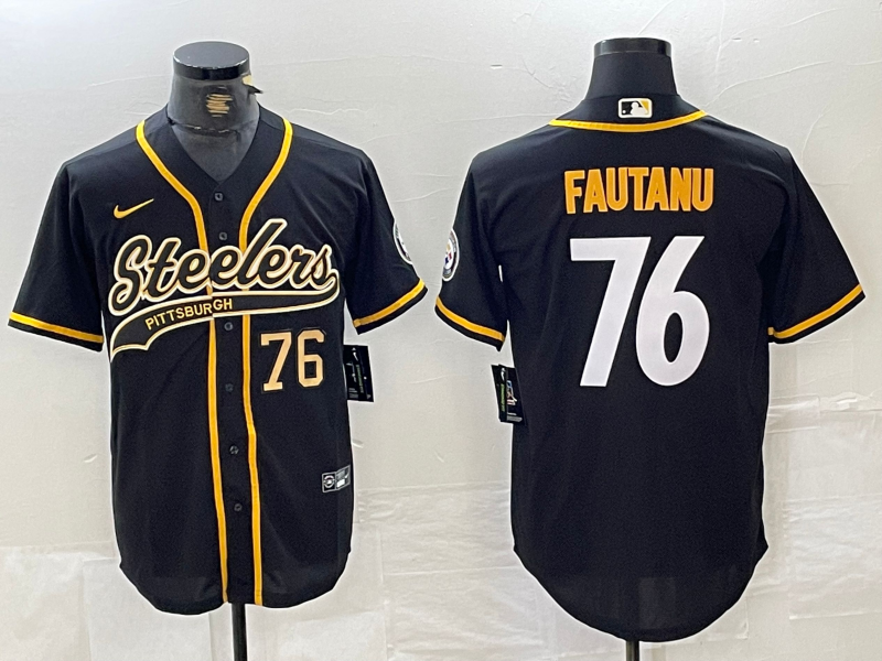 Men's Pittsburgh Steelers #76 Troy Fautanu Black With Patch Cool Base Stitched Baseball Jerseys