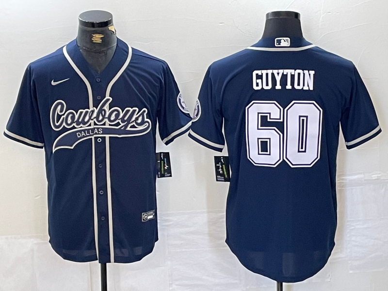 Men's Dallas Cowboys #60 Tyler Guyton Navy Cool Base Stitched Baseball Jersey
