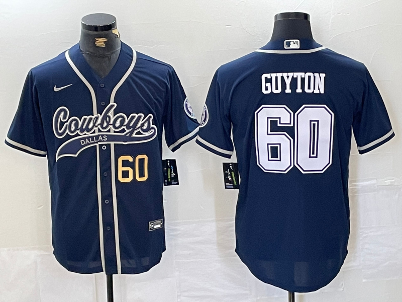 Men's Dallas Cowboys #60 Tyler Guyton Navy Cool Base Stitched Baseball Jerseys