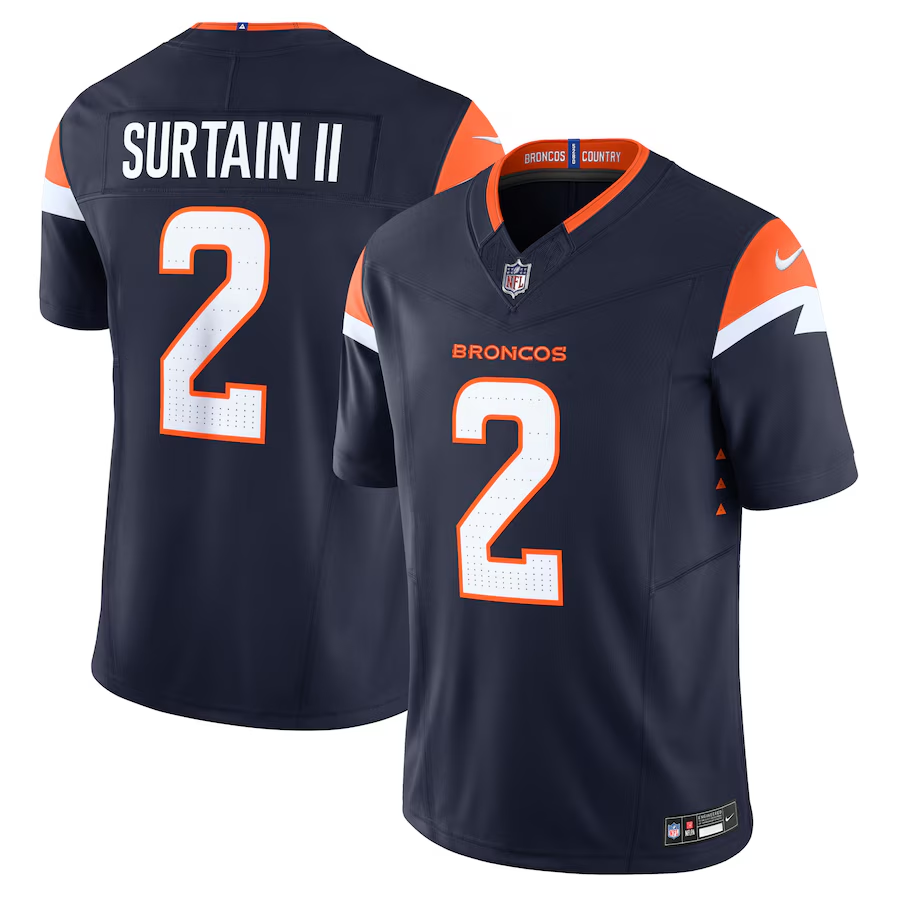 Men's Denver Broncos #2 Pat Surtain II Navy 2024 Draft F.U.S.E. Vapor Limited Football Stitched Jersey