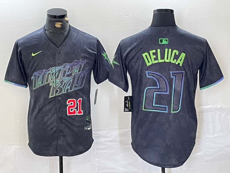 Men's Tampa Bay Rays #21 Jonny DeLuca Number Charcoal 2024 City Connect Limited Stitched Jerseys