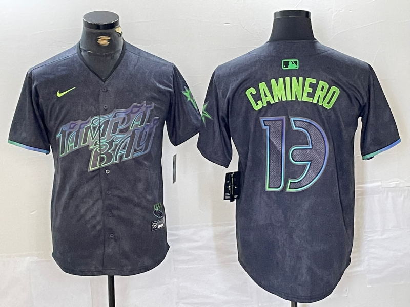 Men's Tampa Bay Rays #13 Junior Caminero Charcoal 2024 City Connect Limited Stitched Jersey