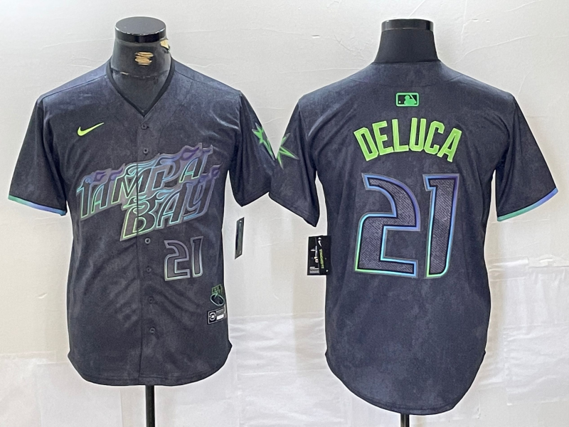 Men's Tampa Bay Rays #21 Jonny DeLuca Number Charcoal 2024 City Connect Limited Stitched Jersey