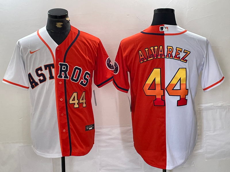 Men's Houston Astros #44 Yordan Alvarez Number White Orange Split Stitched Baseball Jersey